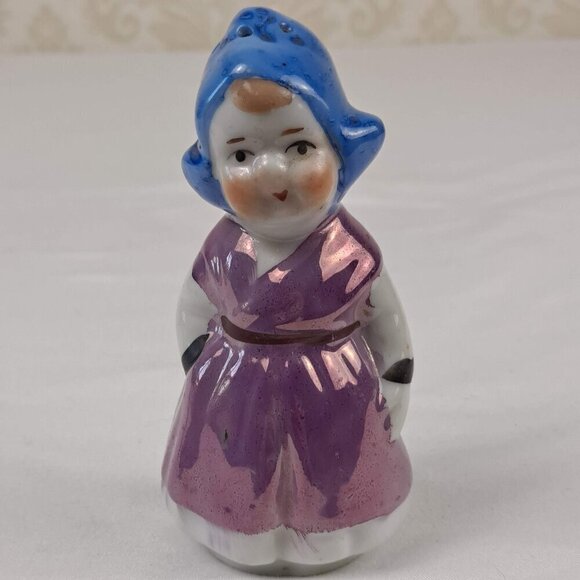 Vintage Dutch Boy and Girl Salt & Pepper Shakers Iridescent Glazed Ceramic Japan - Picture 4 of 13